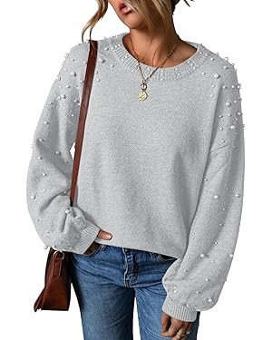 Pink Queen Pearl Sweater for Women 2025 Fashion Fall Winter Chunky Crewneck Lantern Sleeve Loose ... | Amazon (US)