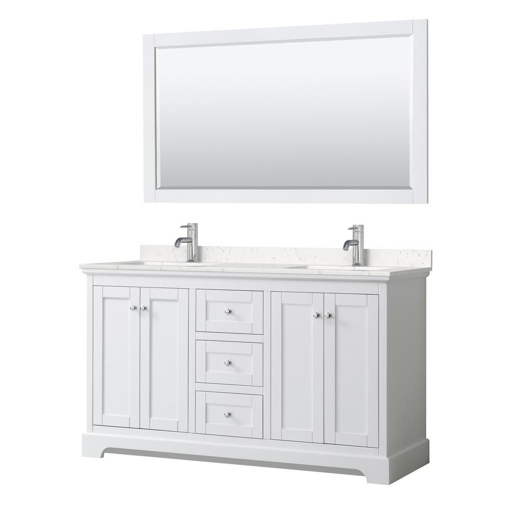 Wyndham Collection Avery 60 in. W x 22 in. D Double Vanity in White with Cultured Marble Vanity Top  | The Home Depot