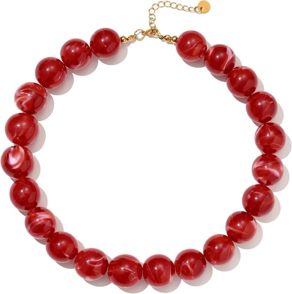 Colorful Chunky Beaded Necklaces for Women Trendy Large Bead Statement Necklace Boho Resin Bead C... | Amazon (US)