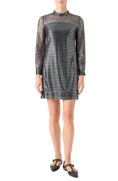 Akris punto Dot Semisheer Long Sleeve Dress in Brushed Steel at Nordstrom, Size 10 | Nordstrom