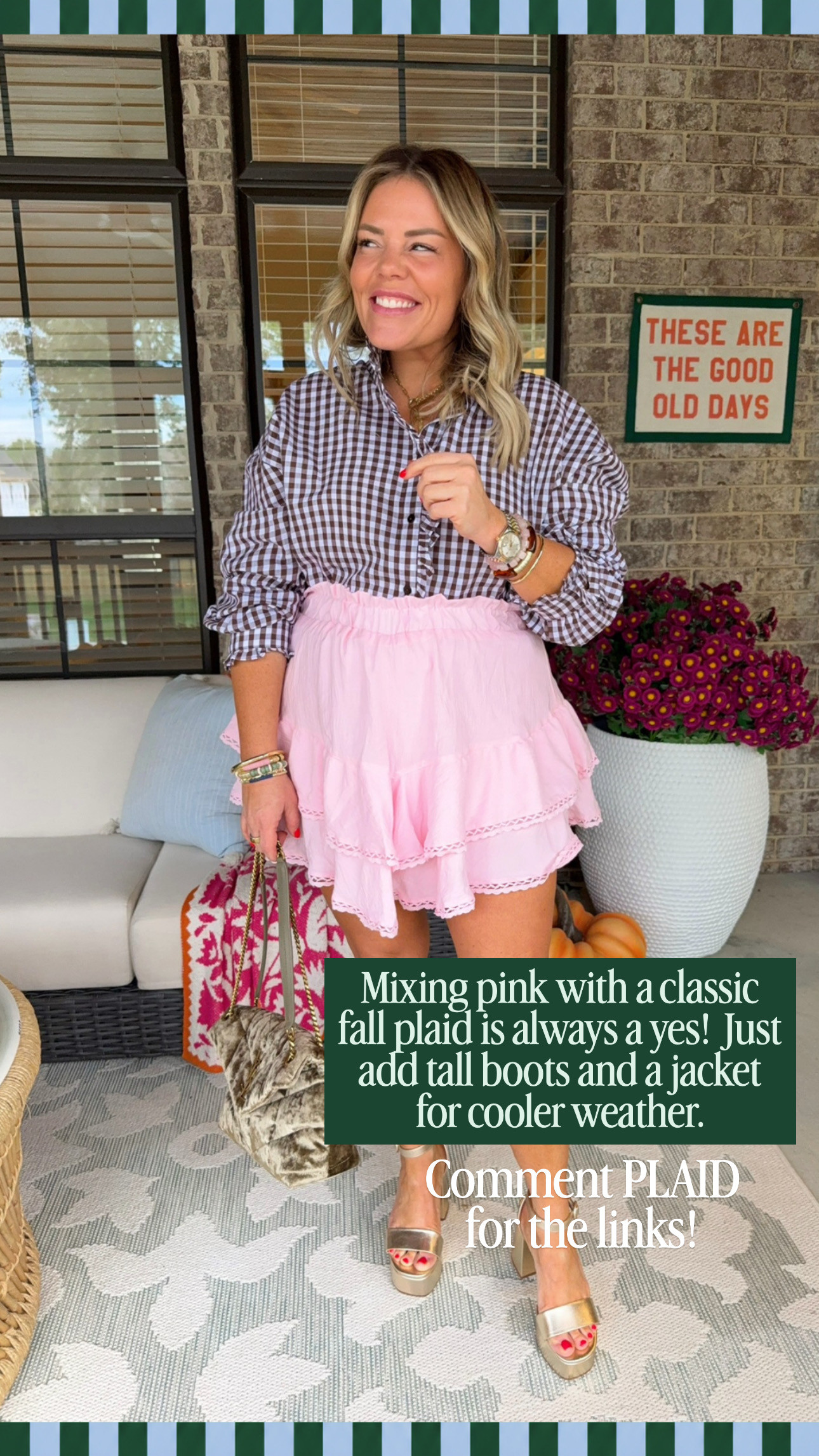 Mixing pink with a classic fall plaid is always a yes! Just add tall boots and a jacket for cooler weather.

#LTKgrwm #LTKootd #LTKmomlife