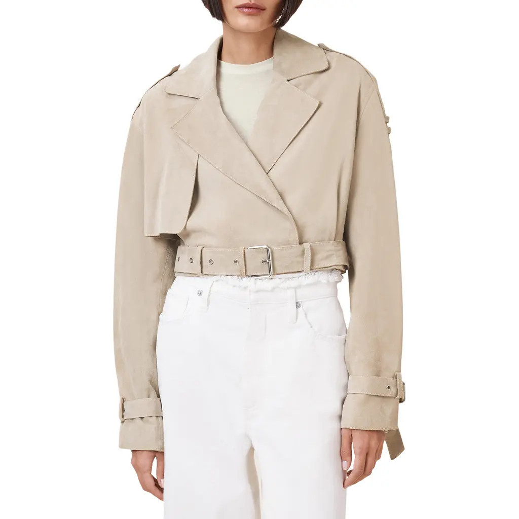 AllSaints Ophelia Suede Jacket in Silver Birch Grey at Nordstrom, Size X-Small | Nordstrom