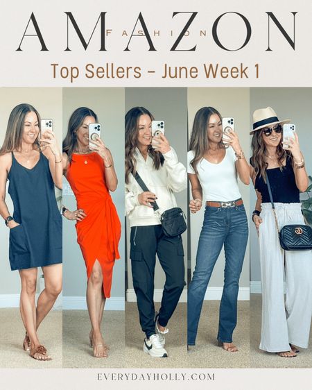 Last Weeks Amazon Top 5!  So good they keep repeating week after week! 

💥Sale on some of the Top 5 & more! 
15% off Wrap Dress (w/clickable q-pon)
20% off joggers
30% off Linen pants
17% off cropped hoodie
10% off my favorite heels
9% off puffer crossbody
*discounts are active at time of post.  They can change or go away at any moment

For reference: I’m 5’1, 108lbs
◾️All run TTS
▪️Dress dress XS in navy
▪️Lightweight Joggers XS
▪️wrap dress small in solid orange 
▪️Mid-rise Shapewear jeans 2 Short in blue laguna waterless
▪️Stretchy belts TTS
▪️Linen pants - small in  beige

#LTKFindsUnder50 #LTKSaleAlert #LTKOver40