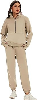 Kissonic Womens Fleece 2 Piece Outfits Sweatsuit Half Zip Pullover Sweatshirt Joggers Pants Track... | Amazon (US)