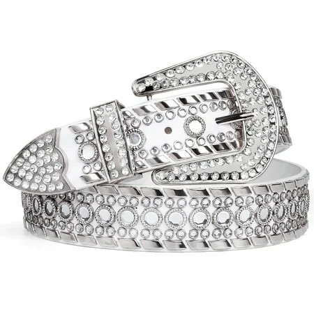JASGOOD Rhinestone Belt for Men Women Western Sparkle Diamond Design Leather Belts for Jeans Pants | Walmart (US)