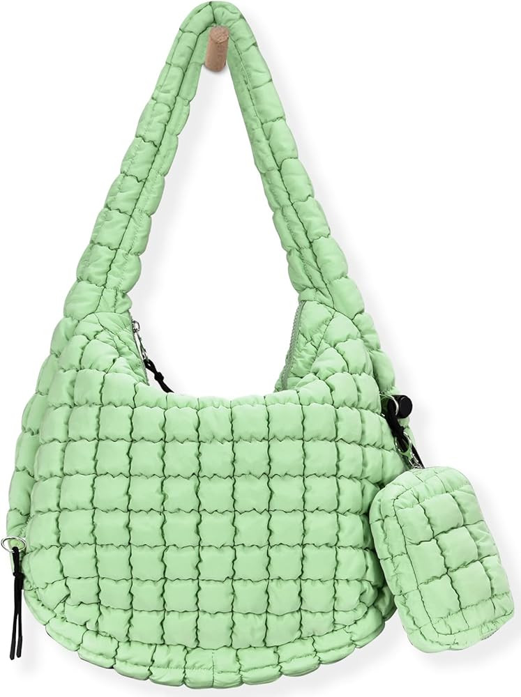 Green Checkered Quilted Tote Hobo Bag for Women, Medium to Large, 25L, 3 Pockets, Lightweight, Te... | Amazon (US)