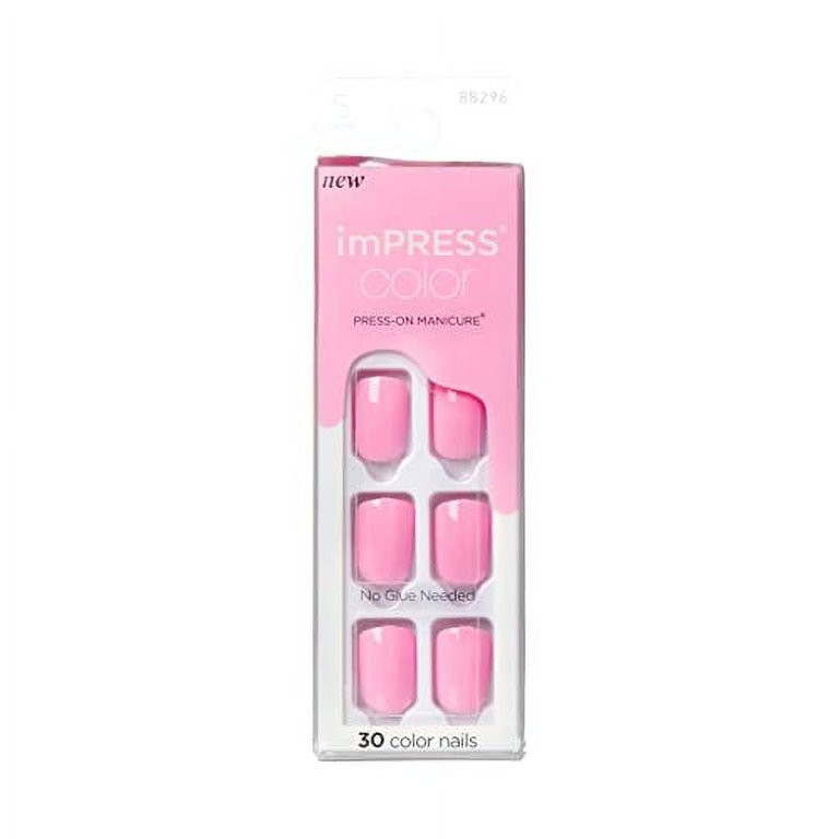 KISS imPRESS No Glue Mani Press On Nails, Color, Self Care', Pink, Short Size, Squoval Shape, Inc... | Walmart (US)