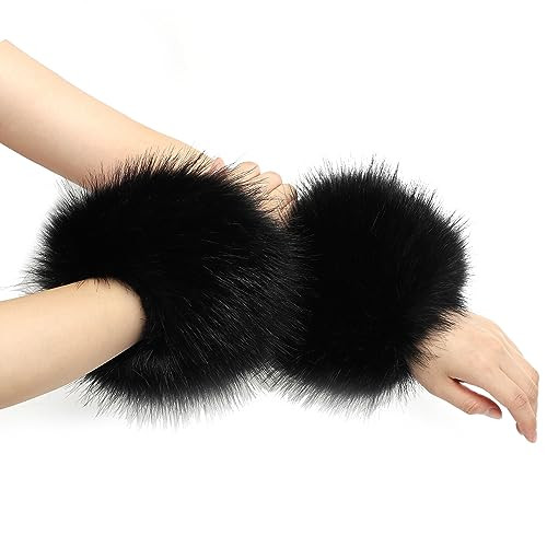 sy soul young Women's Faux Fur Wrist Cuffs Winter Fox Furry Wristbands Fluffy Fur Cuff Bracelet A... | Amazon (US)