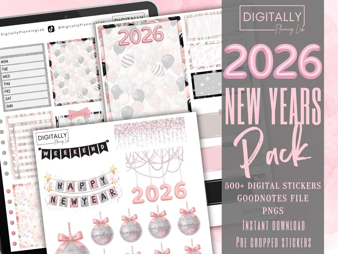 2026 New Years Sticker Pack| Goodnotes, Notability, Noteshelf, Xodo, Penly | PNG | Digital Planni... | Etsy (US)