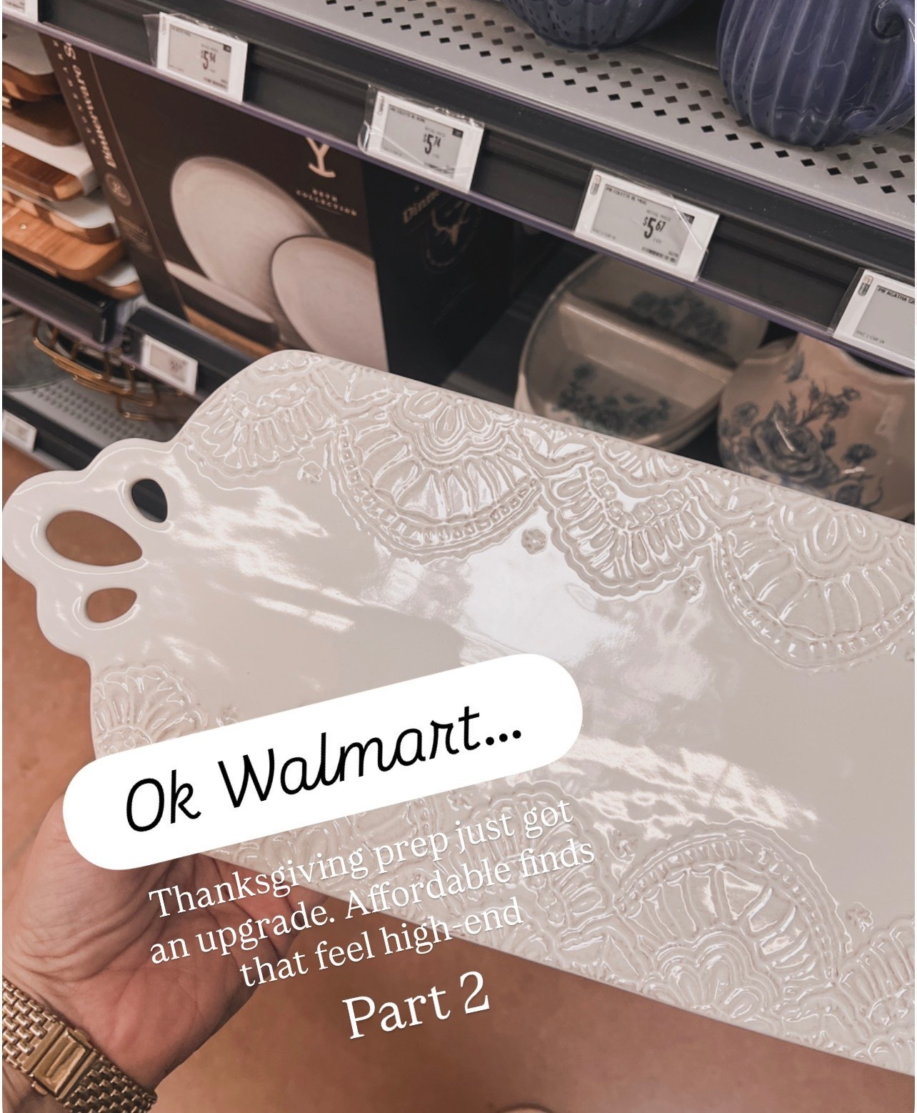 Part two of my Walmart Thanksgiving finds—and these might be even better than the first.

I pulled together my favorite hosting pieces that bring that collected, vintage-inspired feel to the table. Everything here feels special, but it’s all affordable. Think fluted edges, lace-embossed ceramic, beautiful wood textures—those little details that make a table feel warm and welcoming.

Whether you’re hosting or just bringing a dish, these finds give you that elevated, traditional kitchen vibe without spending a fortune.

Here’s what I featured:
🍽 Lace-Embossed Platter – Big, beautiful, and looks like it’s been passed down.
🔥 Baking Stone with Handles – Bake + serve in the same piece.
🥣 Scallop-Edged Bowls – Love these for sides or salads.
🥧 Ruffled Baker – This one’s almost too pretty to bake in.
🍷 Vintage-Style Wine Goblets – A little drama in the best way.
🫙 Glass Decanter – Adds such a thoughtful touch to the table.
🎃 Pumpkin Baker with Lid – Cozy and useful—this one always gets compliments.
🧂 Lazy Susan Serving Dish – Perfect for appetizers or sauces.
🌸 Fluted Vase – Gorgeous with dried florals or fresh greens.
💧 Embossed Pitcher – The prettiest way to serve water or cider.
🍲 Soup Tureen – Adds instant charm, even if you use it once a year.
🧁 Bake & Store Set – Practical and pretty for leftovers.