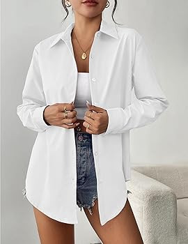 Zeagoo Womens Button Down Shirt Long Sleeve Blouses Solid Work Casual Business Tops Loose Fit Fal... | Amazon (US)