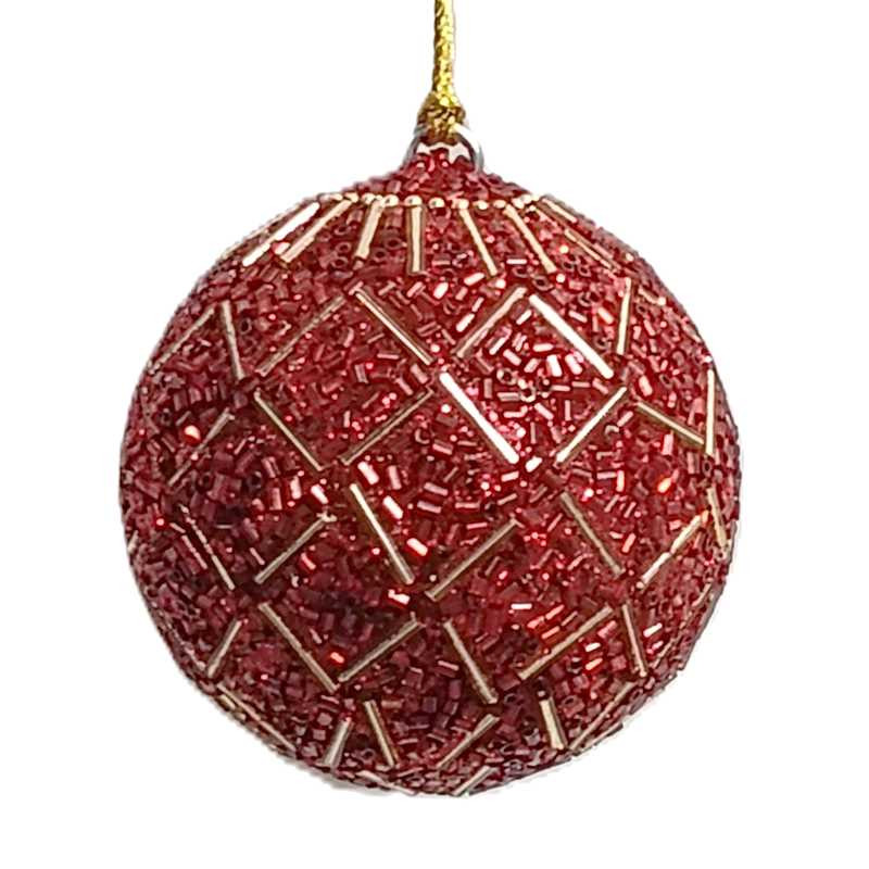 Red & Gold Beaded Hanging Ball, 3", Plastic, sold by At Home | At Home