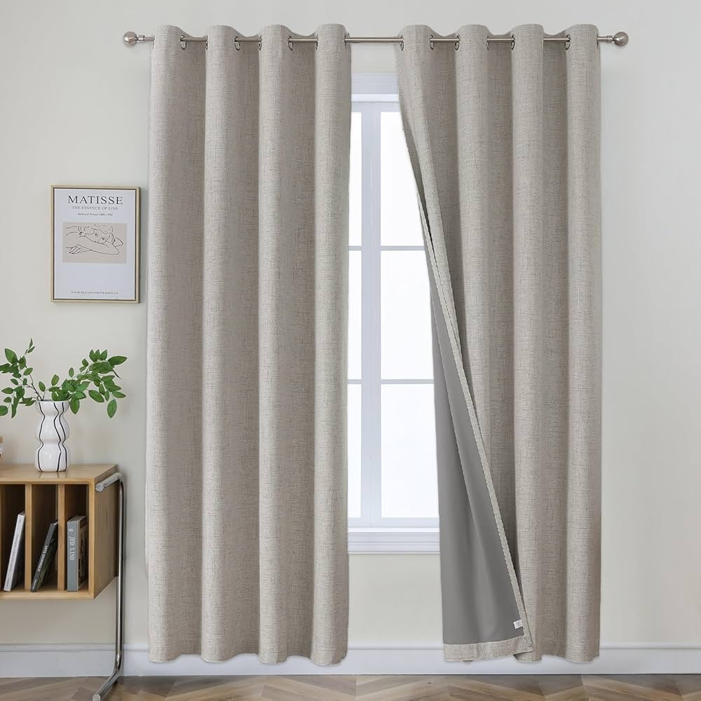 Joydeco Blackout Curtains for Bedroom, Black Out Curtains 84 Inch Length 2 Panels Set, Linen Text... | Amazon (US)