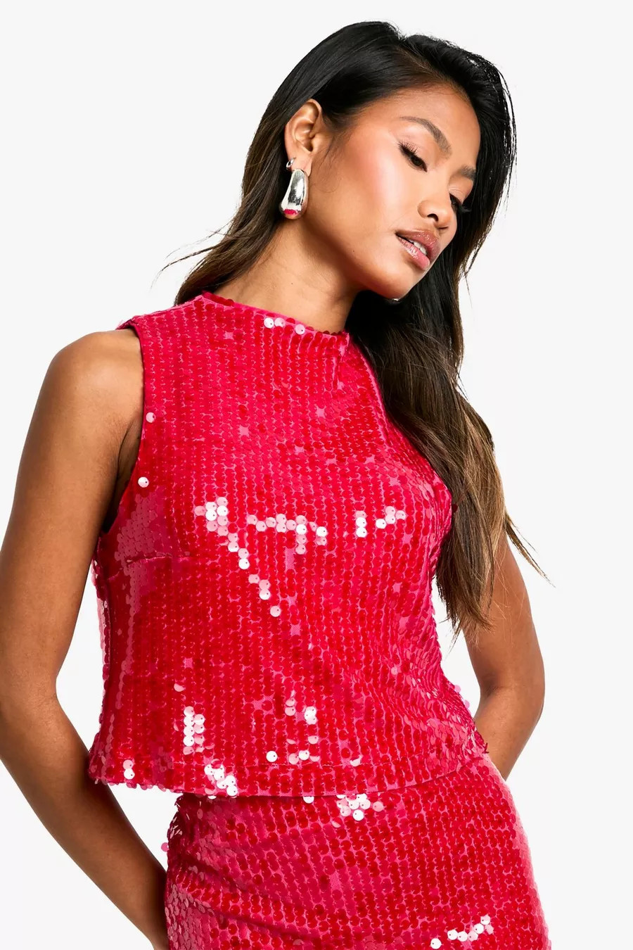 Sequin High Neck Jean Grazer Top | Boohoo.com (UK & IE)