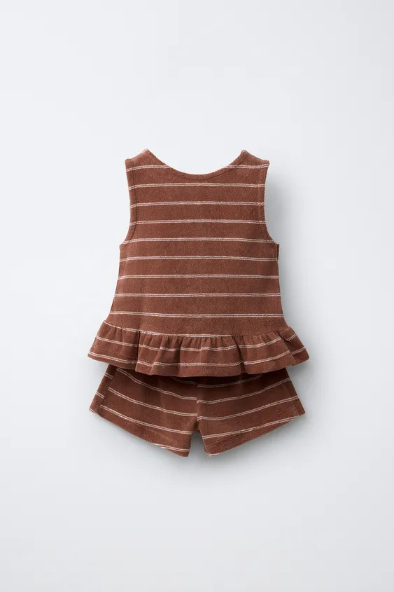 TOWEL EFFECT STRIPED T-SHIRT AND BERMUDA SET | Zara US