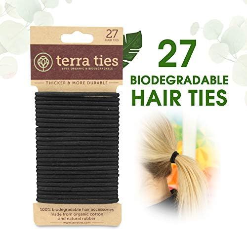 Biodegradable Elastic Hair Ties for Women & Men - Organic No Crease Black Hair Tie Ponytail Holde... | Amazon (US)