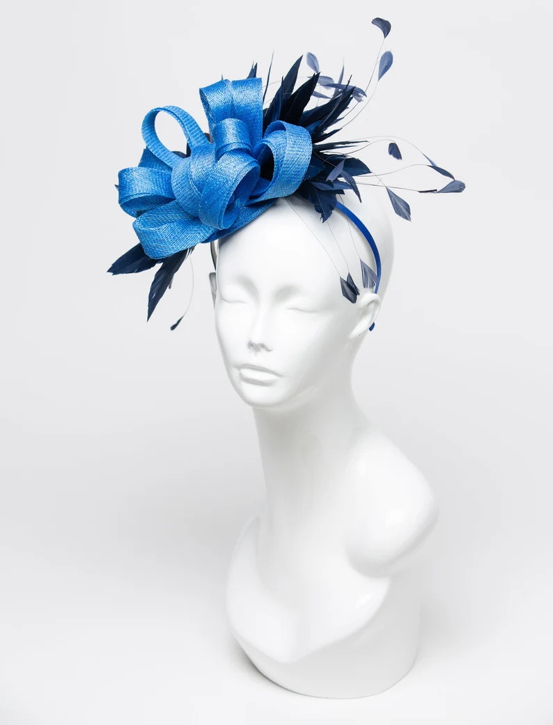 THG2398 - Blue and Navy Fascinator,  Kentucky Derby Hat, Church Hat, Millinery, Royal Ascot | Etsy (US)