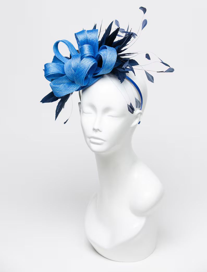 THG2398 - Blue and Navy Fascinator,  Kentucky Derby Hat, Church Hat, Millinery, Royal Ascot | Etsy (US)
