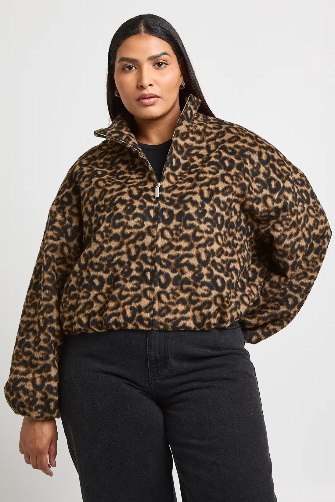 Leopard Wool Look Bomber Jacket | Boohoo USA | boohoo (US & Canada)