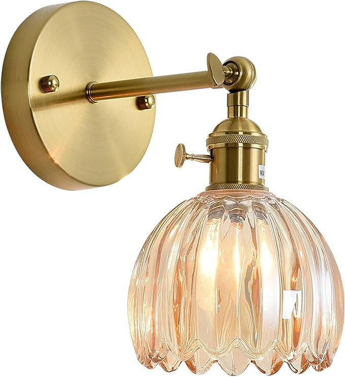 Vintage Wall Sconces with Amber Tulip Glass Lampshade, Indoor 180 Degree Adjust-able Wall Mount L... | Amazon (CA)