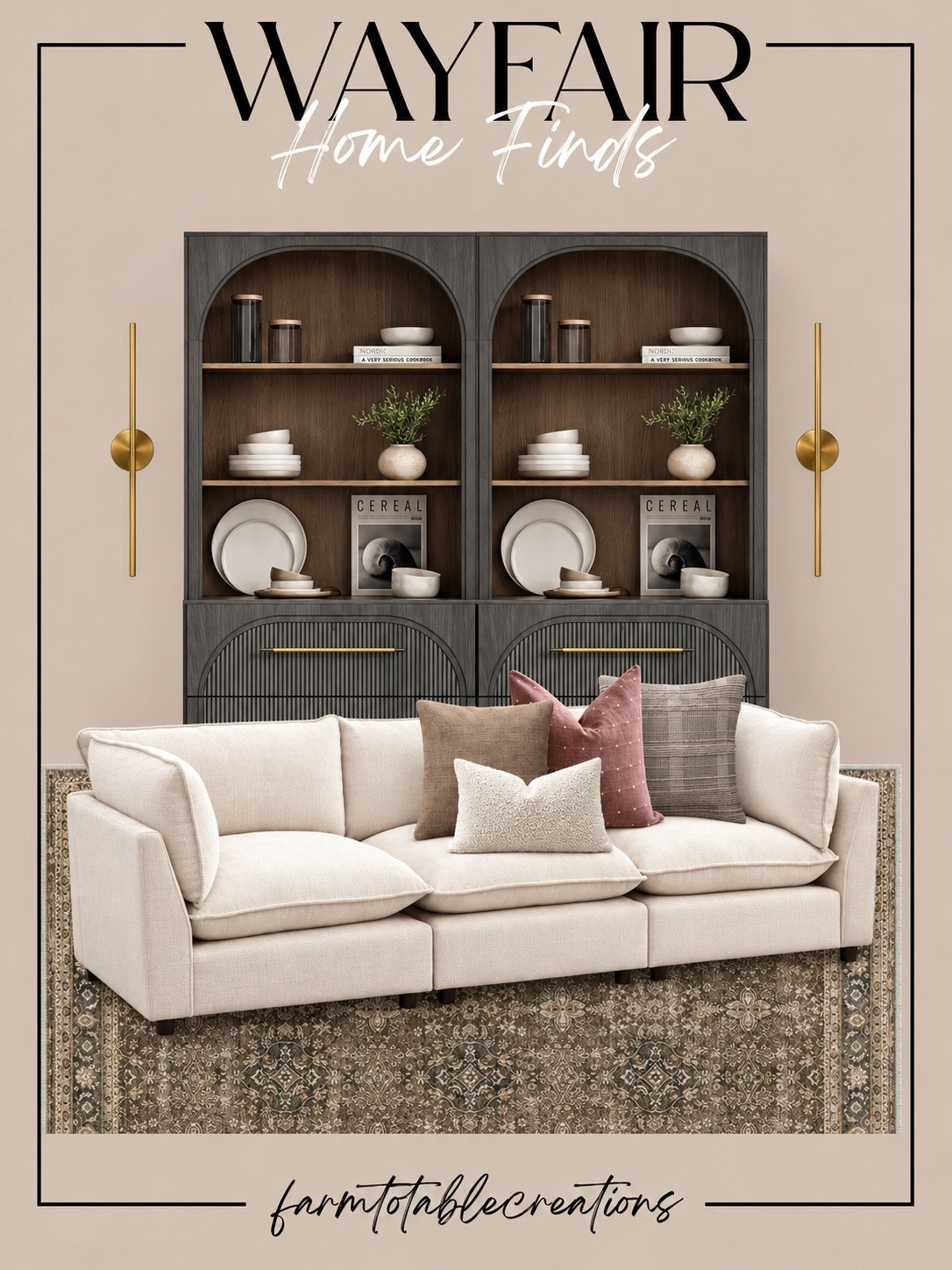 Wayfair Living Room Finds 🤎

This Wayfair living room setup is the perfect mix of warm, cozy, and elevated. The creamy oversized sofa keeps the space light and inviting, while the dark arched cabinets, vintage-inspired rug, and brass accents add gorgeous contrast and character. The layered neutral pillows with that subtle touch of mauve bring everything together beautifully.

I love this combination for creating a living room that feels designer-inspired but still comfortable enough for everyday life. These pieces would also work beautifully in a modern farmhouse, transitional, or organic modern home.

Follow @farmtotablecreations on Instagram for more cozy home finds and trending decor.

#LTKHome #Wayfair #WayfairFinds #WayfairHome #LivingRoomDecor #LivingRoomInspo #CozyHome #NeutralHome #HomeDecorFinds #DesignerInspired #OrganicModern #TransitionalStyle #ModernFarmhouse #CozyLivingRoom #HomeInspiration

#LTKHome #LTKSaleAlert