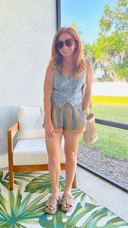 Mom summer spring outfit of the day! Free people shorts. Amazon vest and bag. Target shorts. Perfect vacation outfit. Shoes on sale right now!

#LTKFindsUnder50 #LTKStyleTip #LTKFindsUnder100