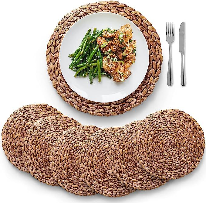 Woven Placemats, 13" Round Placemats Rattan Placemats, Wicker Water Hyacinth Placemats, Round Bra... | Amazon (US)