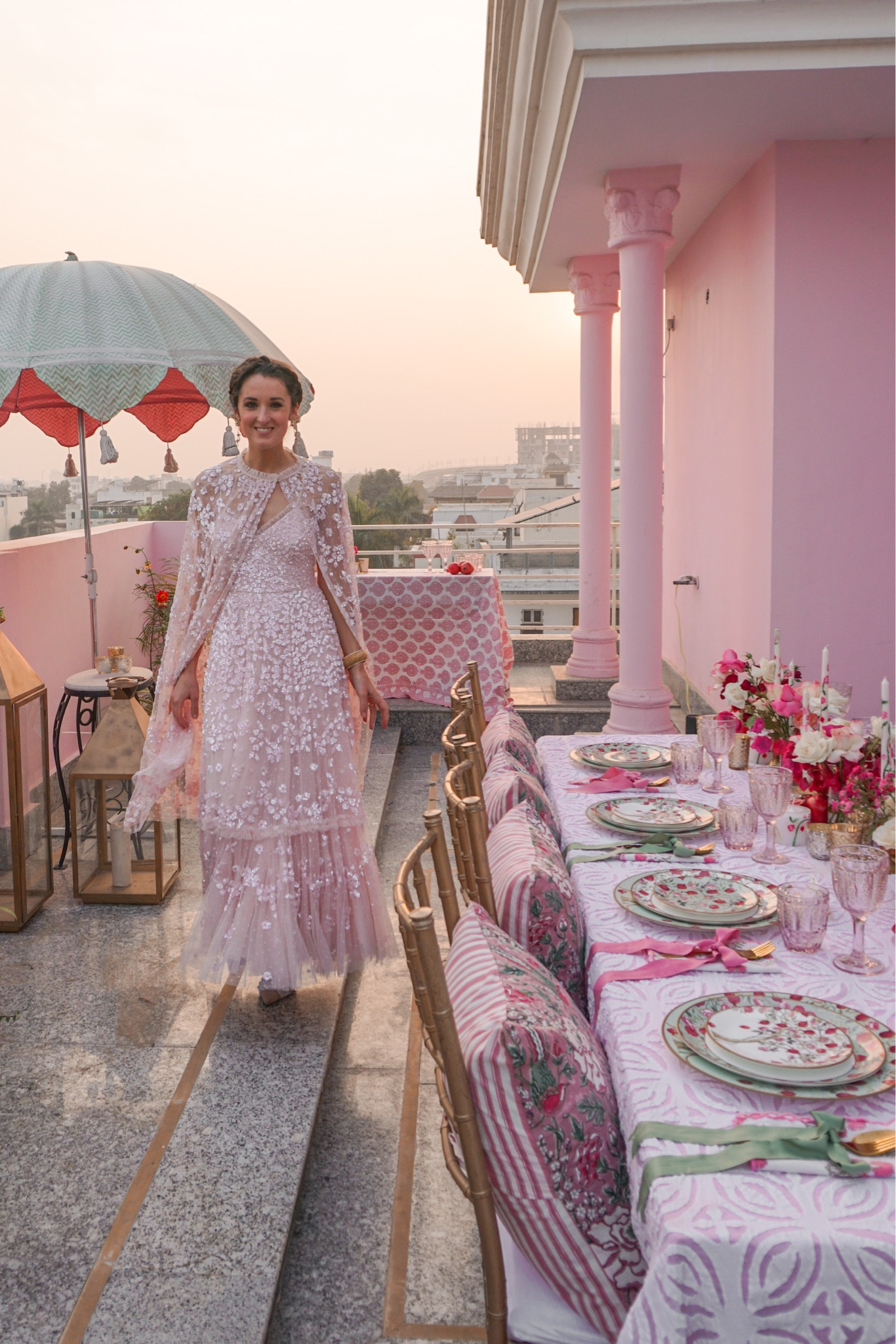 Sequin cape and gown in golden hour of Jaipur, India on our pink terrace 

#LTKstyletip #LTKwedding #LTKeurope