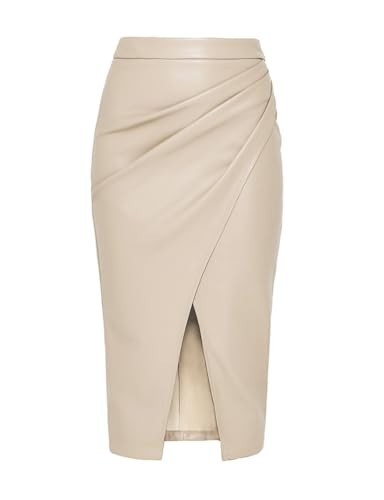 Women's Faux Leather Midi Skirt High Waisted Wrap Ruched Bodycon Slit Sexy Skirt | Amazon (US)