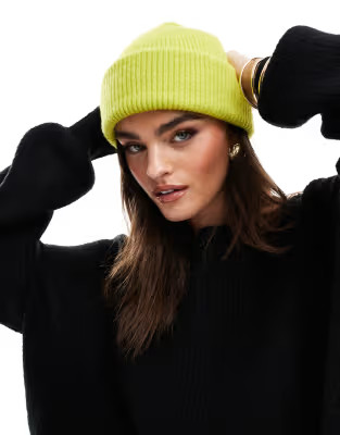 Monki ribbed beanie hat in lime green | ASOS (Global)