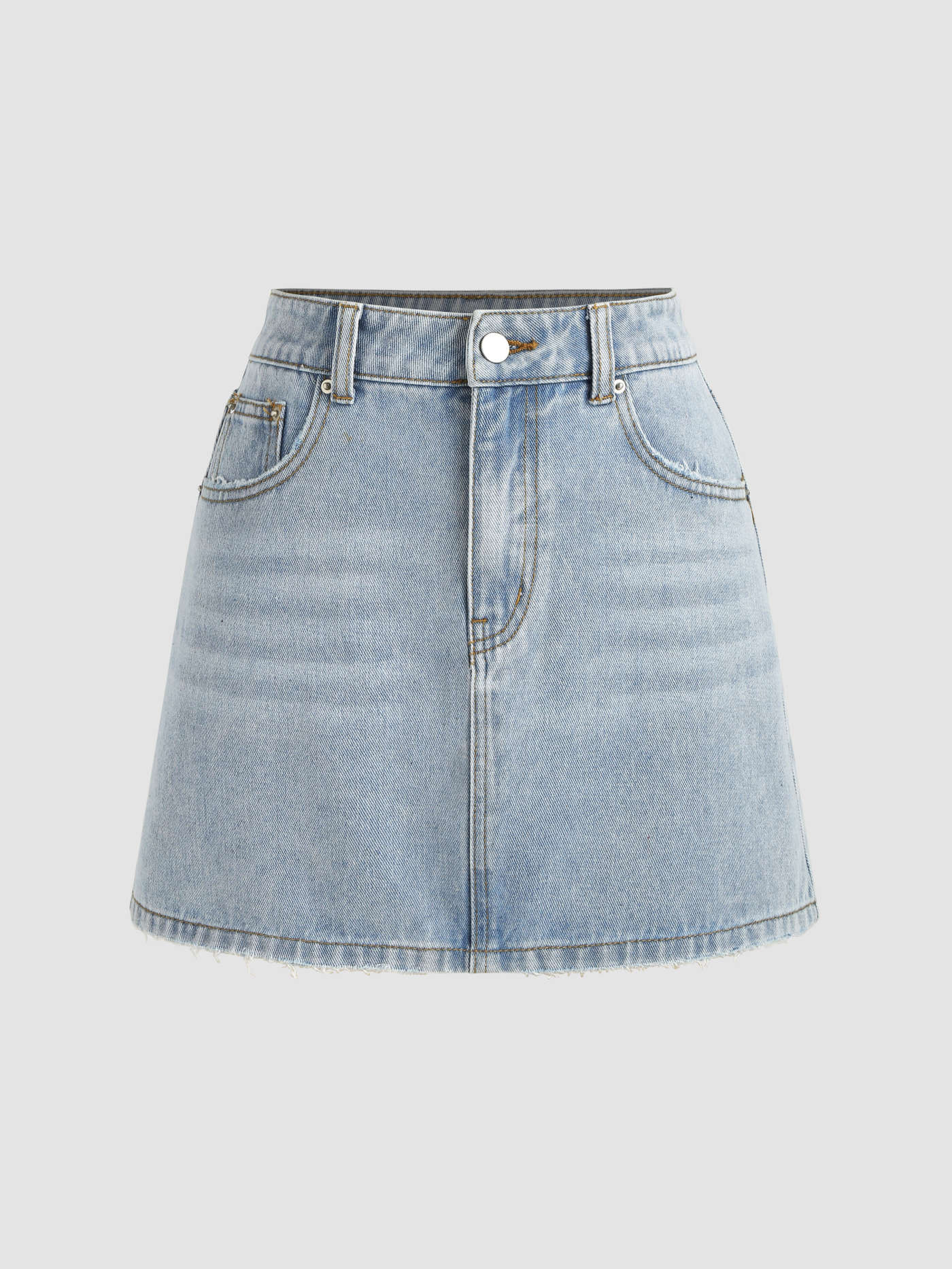 Denim Mid Waist Solid Skirt | Cider