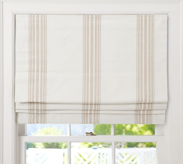 Riviera Striped Linen/Cotton Cordless Roman Shade - Red | Pottery Barn (US)