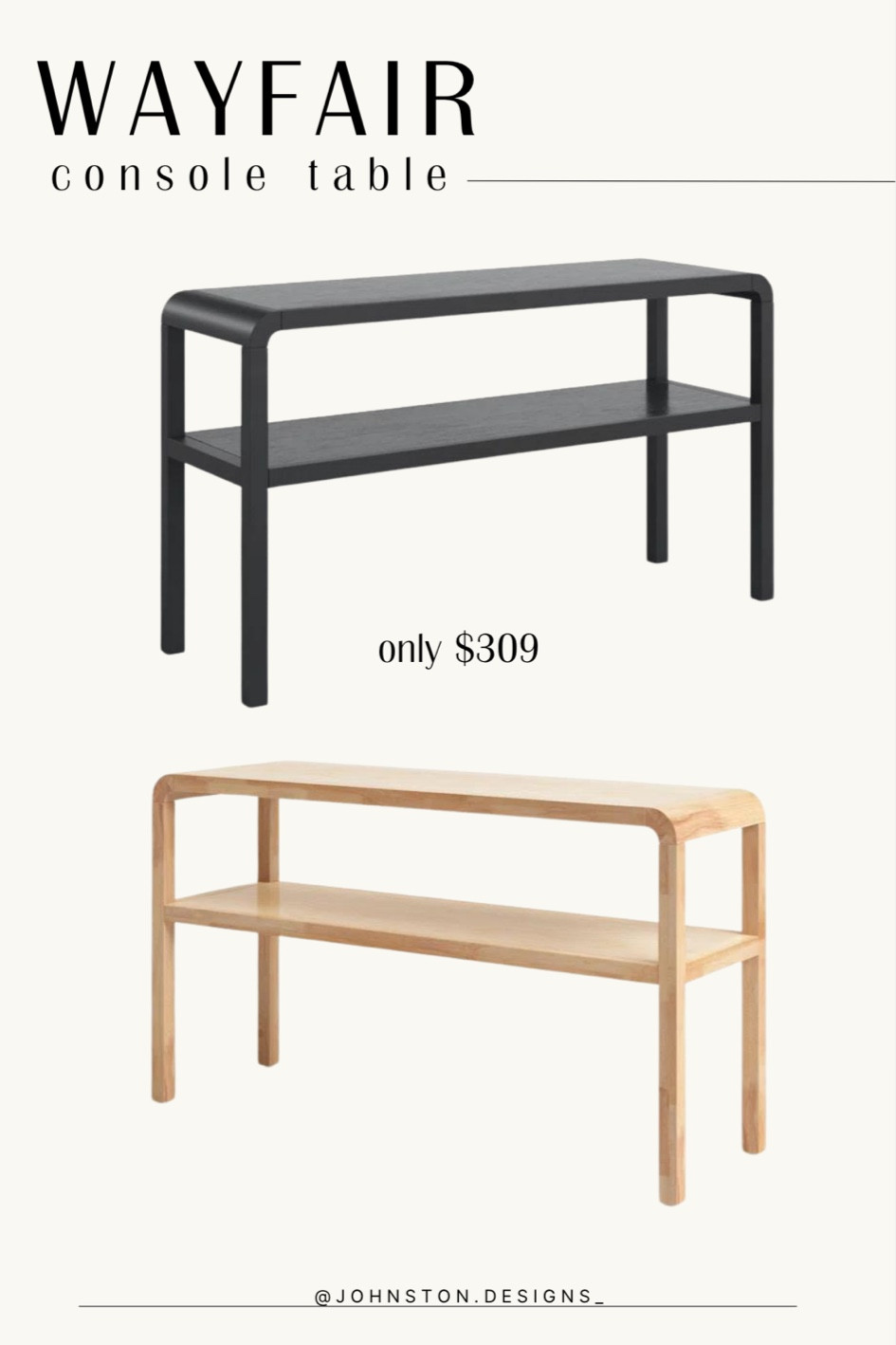 Currently 36% off and only $309 🤩 love the look of this modern console table. 

@wayfair #wayfairfinds 

Affordable furniture, black console table, light wood console table, budget friendly home, budget friendly furniture 

#LTKFallSale #LTKHome #LTKSaleAlert