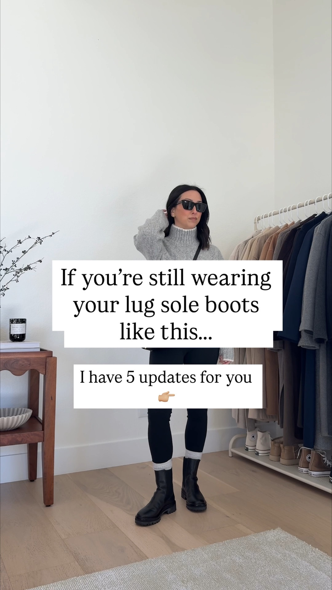 5 ways to style lug sole boots. How do you style winter boots? Straight-leg jeans are my go-to bottoms for lug sole boots. BEcause the boots are bulky, you need a jean that isn't tight and sort of streamlines your bottom half. 

Outfit Details:

Look 1
Gentle Herd coat xxs (old)
Everlane turtleneck sweater xxs (old)
AGOLDE 90's Mid Rise Crop 24 - these fit like a high rise, no hemming, great for petites
Tom's Bennett boots 5.5
Amazon sling bag
Celine sunglasses

Look 2
Mango coat xxs - new version is longer and fits tts
Everlane turtleneck sweater xxs (old)
AGOLDE 90's Mid Rise Crop 24 - these fit like a high rise, no hemming, great for petites
Vince Cabria boots 5.5 
Sezane Gabin tote
YSL Sunglasses

Look 3
Gap taupe coat petite xs (old)
Everlane turtleneck sweater xxs (old)
AGOLDE 90's Mid Rise Crop 24 - these fit like a high rise, no hemming, great for petites
Reformation Katerina Boots 5.5
Amazon sling bag
YSL sunglasses

Look 4
Varley puffer xxs
J.Crew turtleneck xs - runs oversize, can size down
Varley rolled cuff pants xs 25" inseam
Cuyana Easy tote small in Stone
Celine sunglasses
Vince Cabria boots 5.5

Look 5
Rains rain jacket xs
Aritzia cashmere sweater xs
Uniqlo heattech turtleneck small
Madewell 90's jeans 25, cut hems (old)
Blondo Cammie boots 5.5 - waterproof
Amazon sling bag
YSL sunglasses

#LTKPetite #LTKmomlife