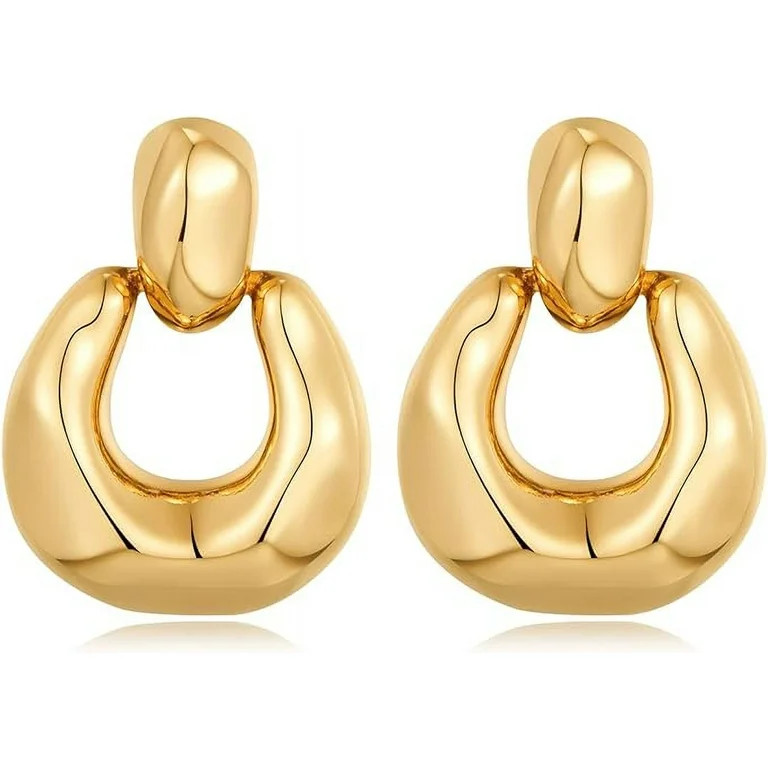 HESSAWELL Gold Dangle Earrings for Women Statement Chunky Small Cut Design Gold Drop Earrings Doo... | Walmart (US)