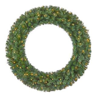 Home Accents Holiday 48 in. Pre-Lit LED Wesley Pine Artificial Christmas Wreath 23PG80019 - The H... | The Home Depot