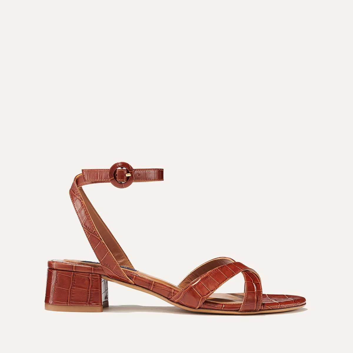 The Lena Sandal - Mahogany Croc Embossed | Margaux