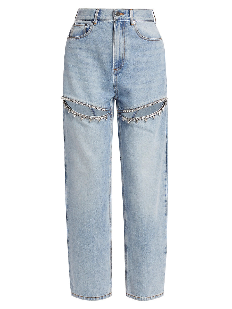 Women's Crystal-Embellished Slit Jeans - Light Blue - Size 26 | Saks Fifth Avenue