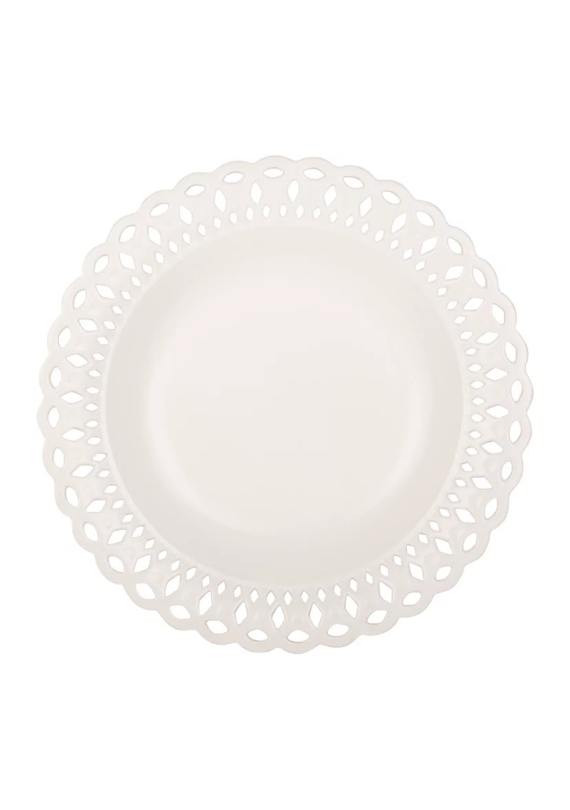 Matte White 15" Round Pierced Rim Serving Bowl | Belk