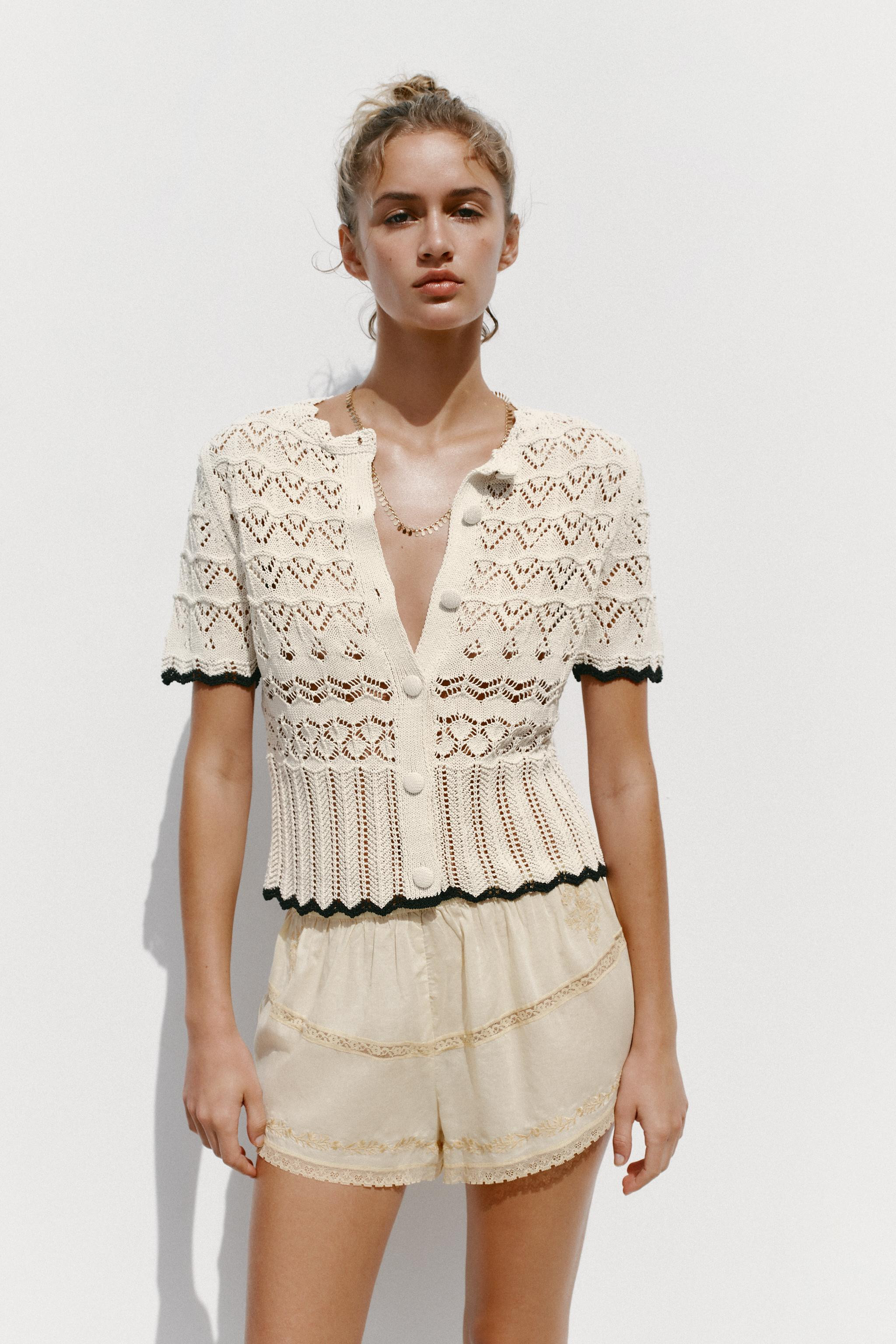 POINTELLE KNIT SHORT SLEEVE CARDIGAN | Zara UK