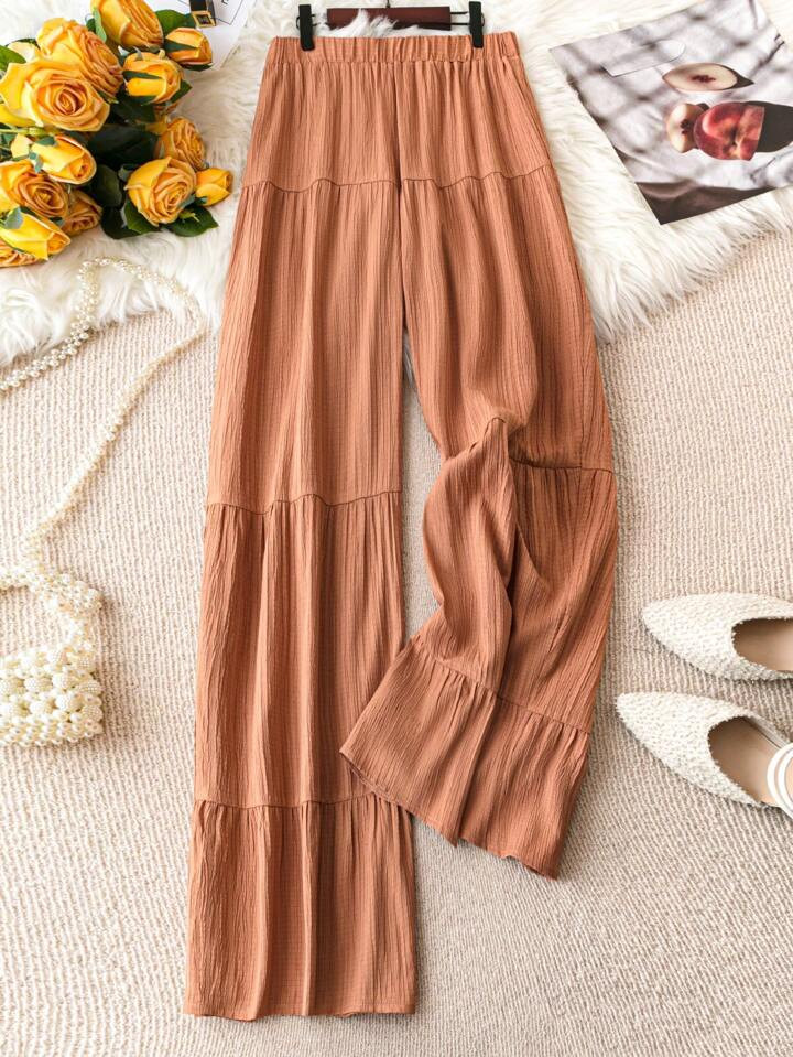 SHEIN VCAY Plus Size Solid Color Wide Leg Pants | SHEIN