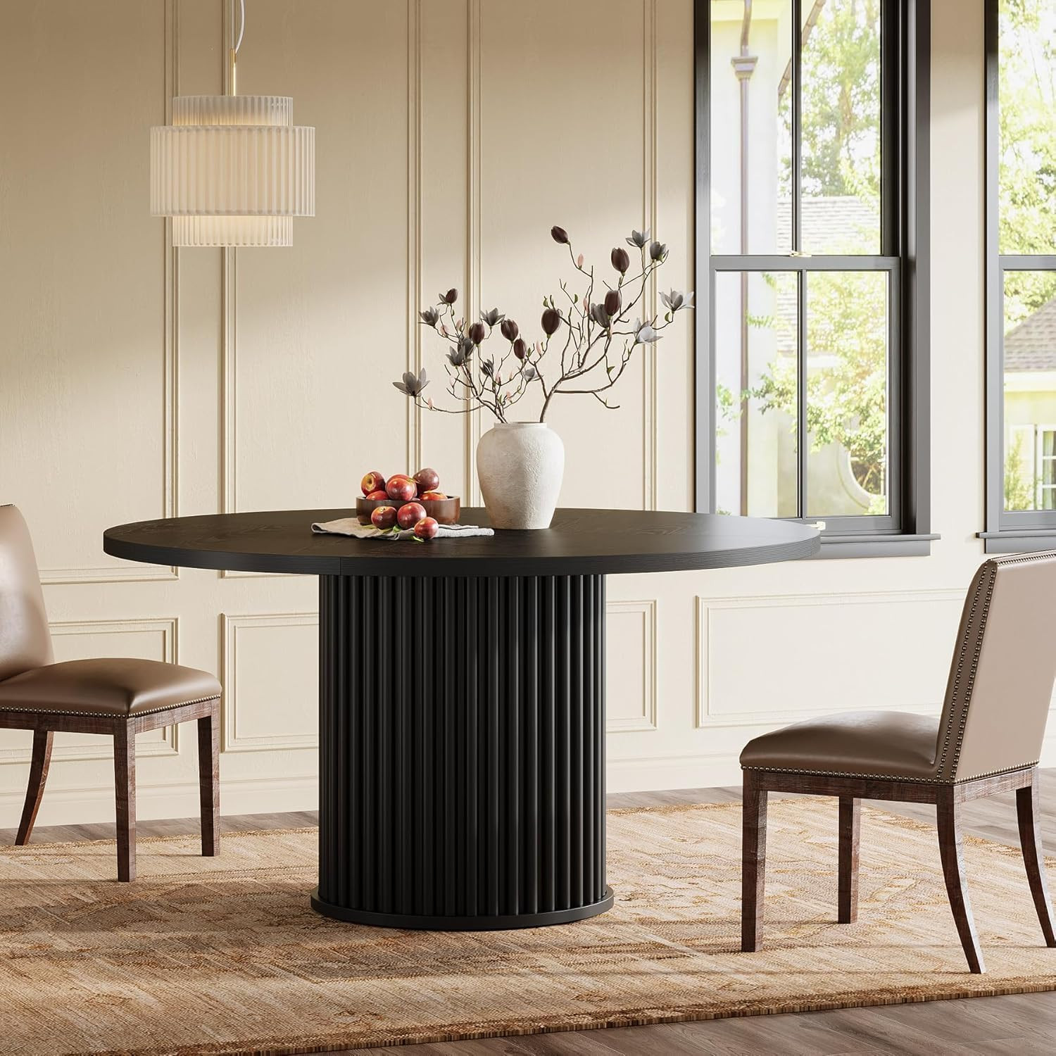 Tribesigns Black Round Dining Table for 4-6 People, 47.24-Inch Circle Kitchen Table with Sturdy Fluted Metal Base, Modern Dining Room Furniture | Amazon (US)