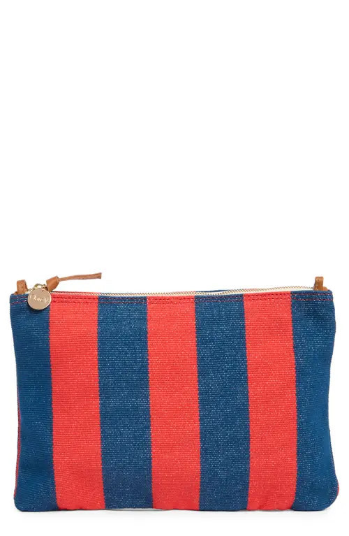 Clare V. Stripe Flat Clutch in Poppy/french Blue at Nordstrom | Nordstrom