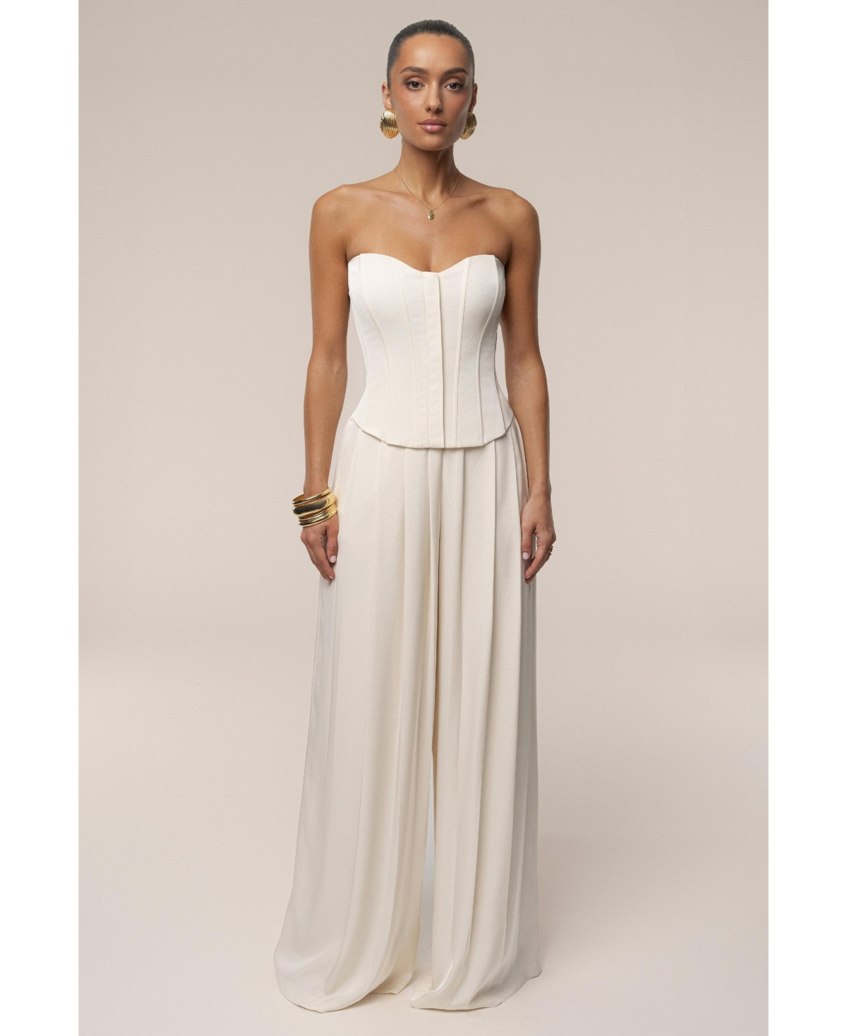 Jluxlabel Women's Clara Wide Leg Pleated Trousers - Cream | Macy's