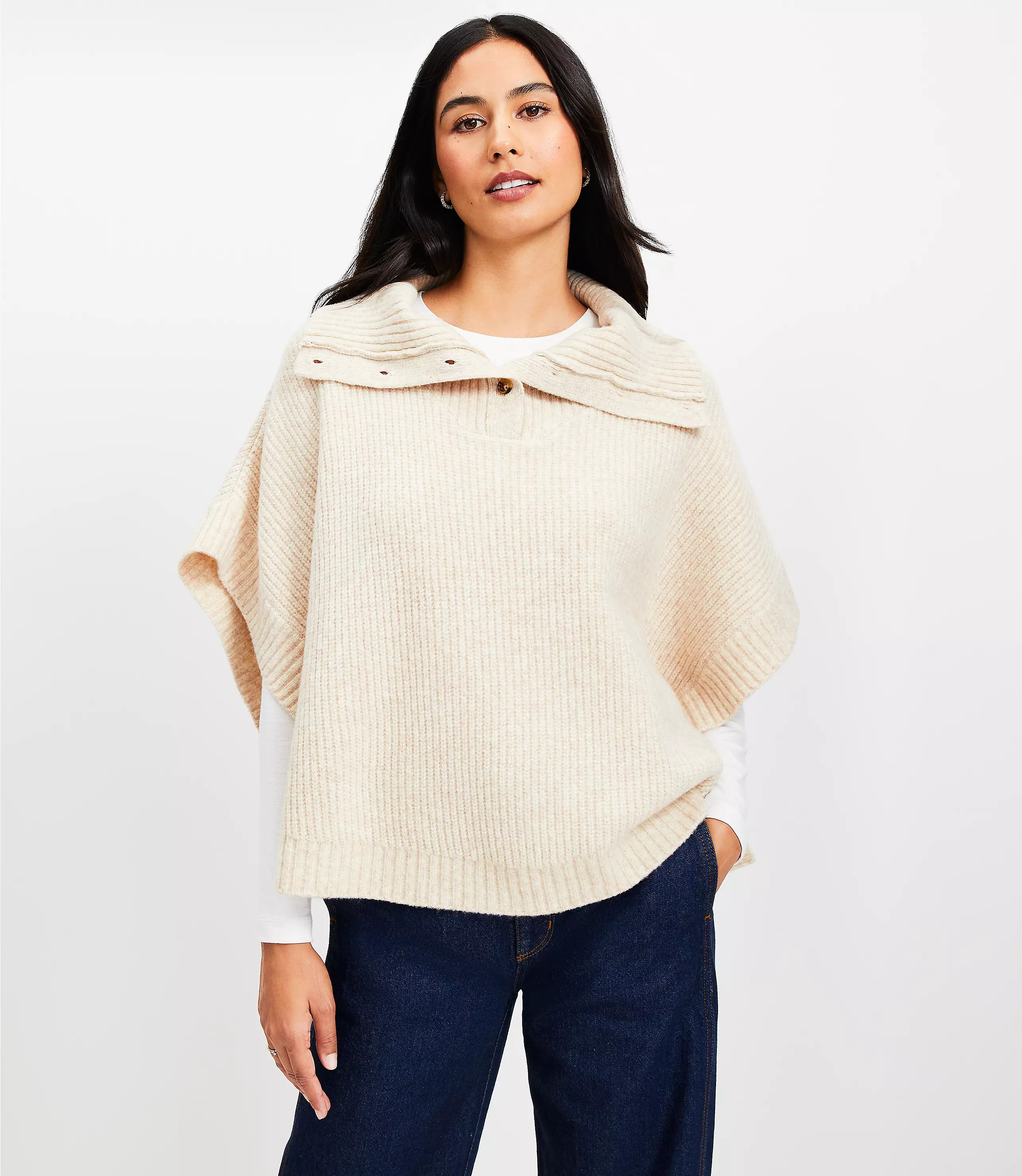 Button Turtleneck Poncho | LOFT