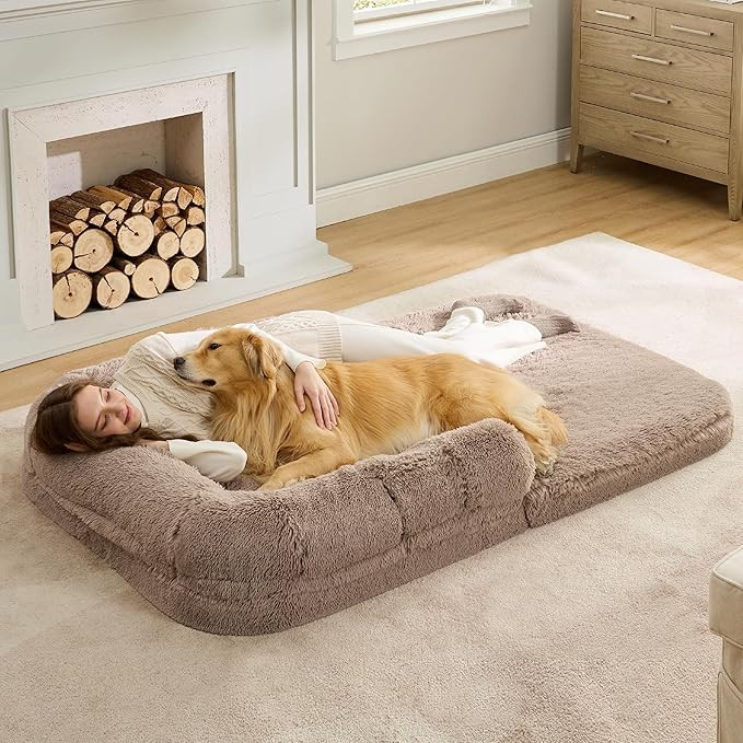 Bedsure Foldable Human Size Giant Dog Bed for Adults, 2 in 1 Calming Pet Bed with Egg Foam Suppor... | Amazon (US)