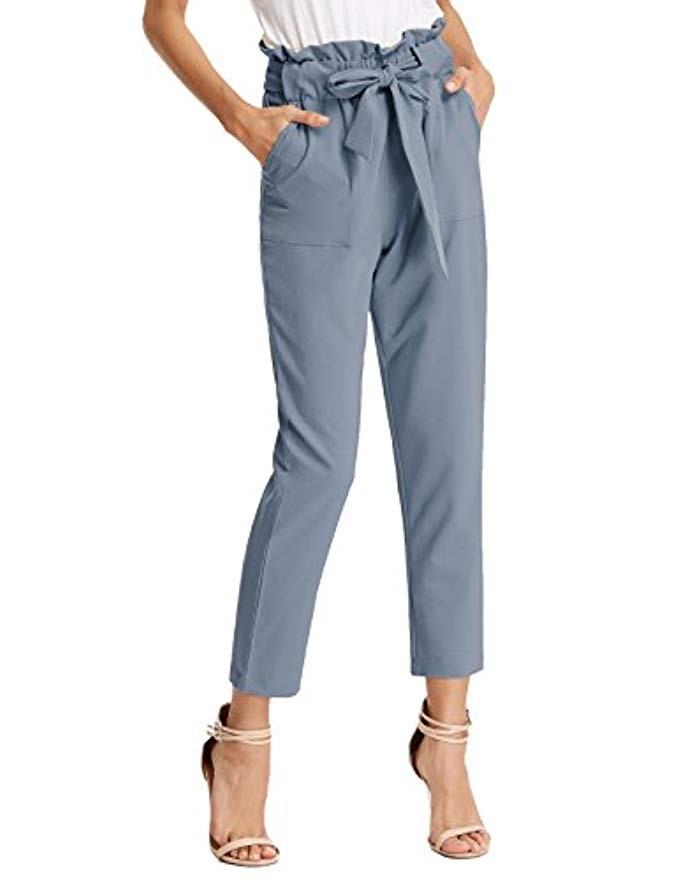 GRACE KARIN Women's Pants Trouser Slim Casual Cropped Paper Bag Waist Pants with Pockets | Amazon (US)
