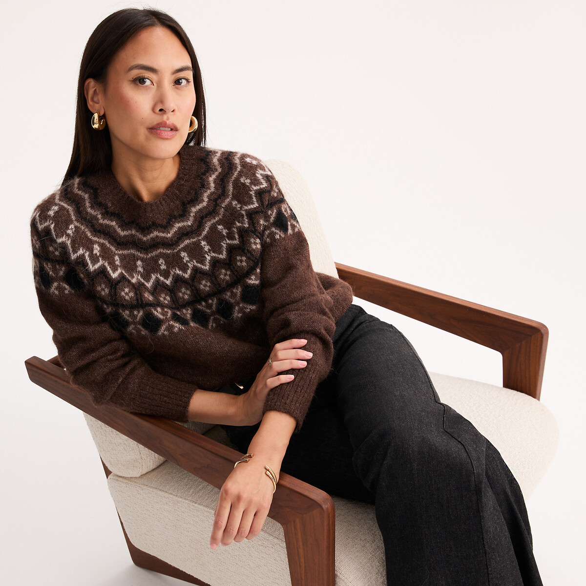 Jacquard Alpaca Blend Crew Neck Jumper | La Redoute (UK)