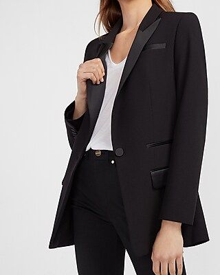 Supersoft Satin Trim Tuxedo Jacket | Express