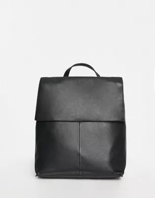 ASOS DESIGN leather backpack with flap in black | ASOS (Global)